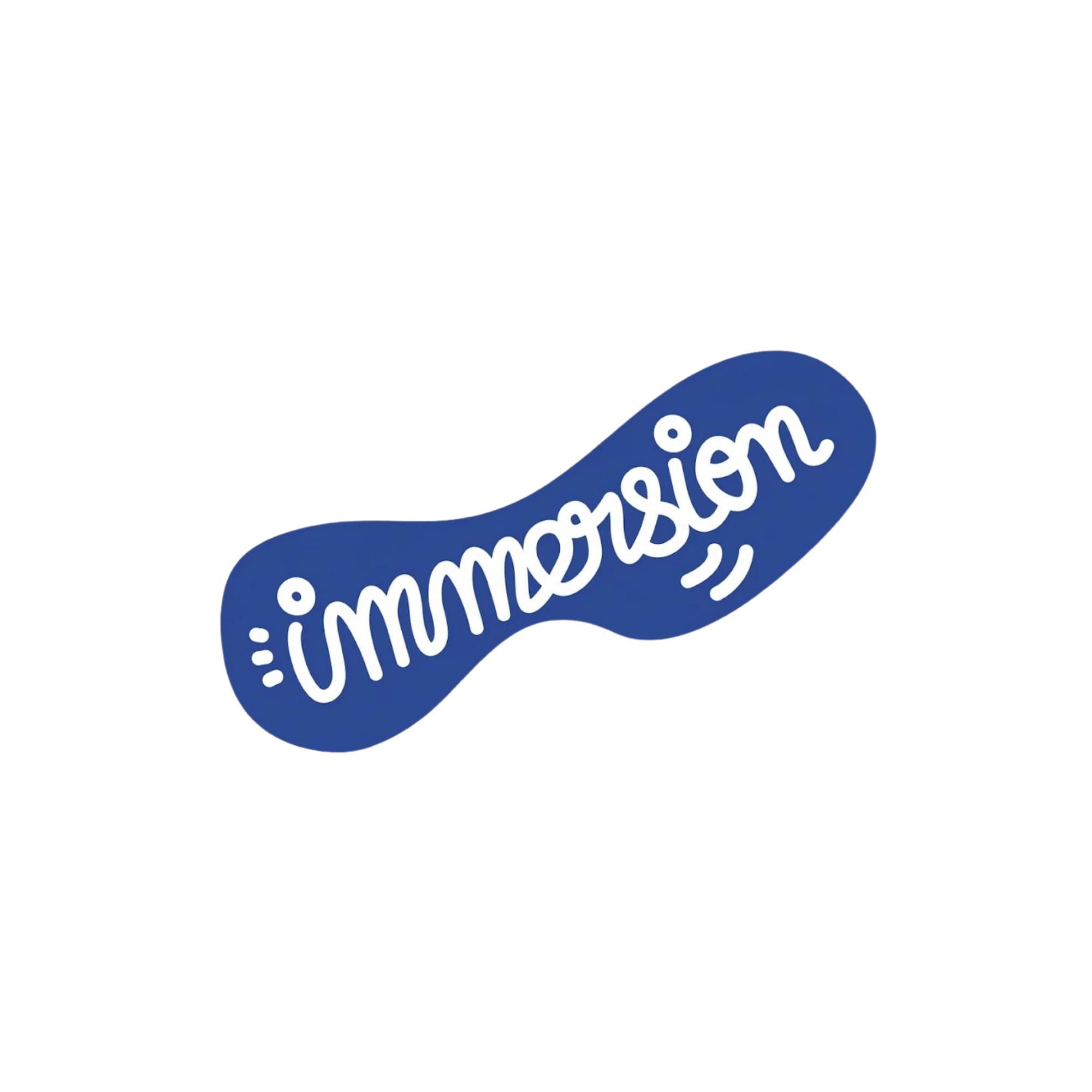 Logo du programme Immersion de l'association Big Impacts, écrit en blanc dans une forme organique bleue sur fond noir.