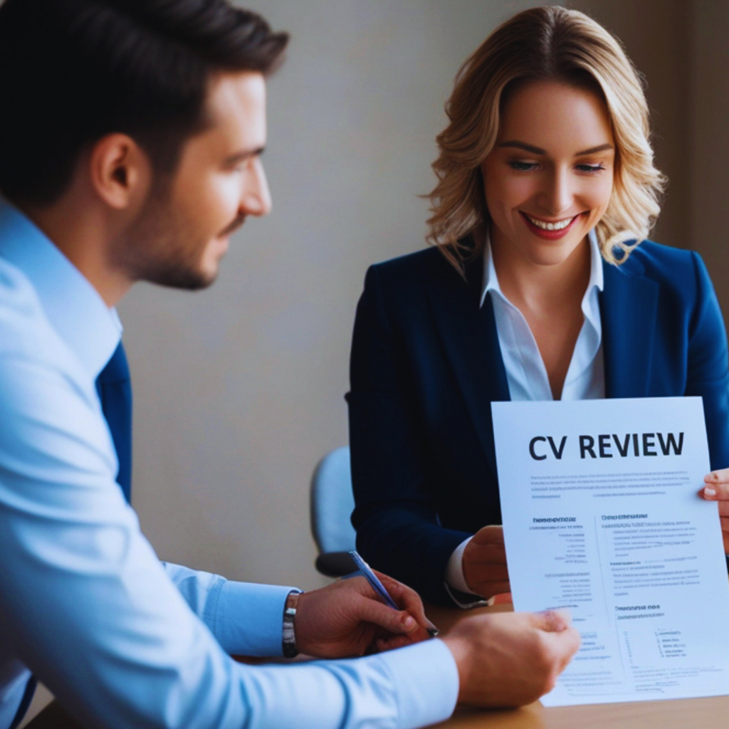 Une conseillère en insertion professionnelle examine un document intitulé "CV REVIEW" avec un candidat lors d'un atelier organisé par Big Impacts.