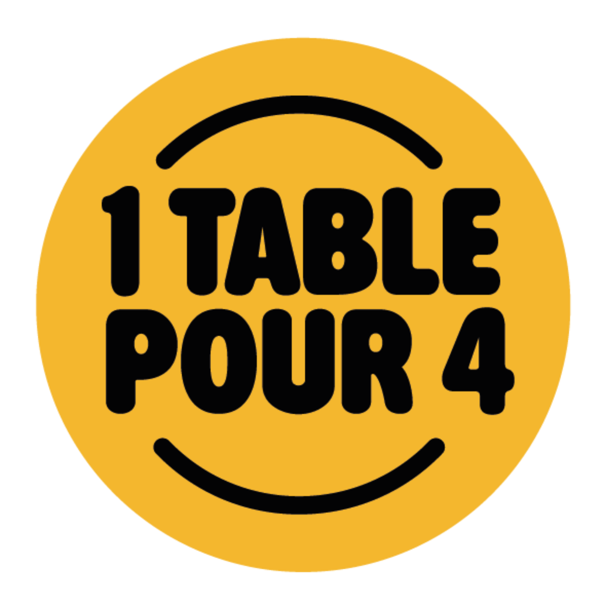 Logo circulaire jaune et noir du programme "1 Table pour 4", une initiative de l'association Big Impacts.