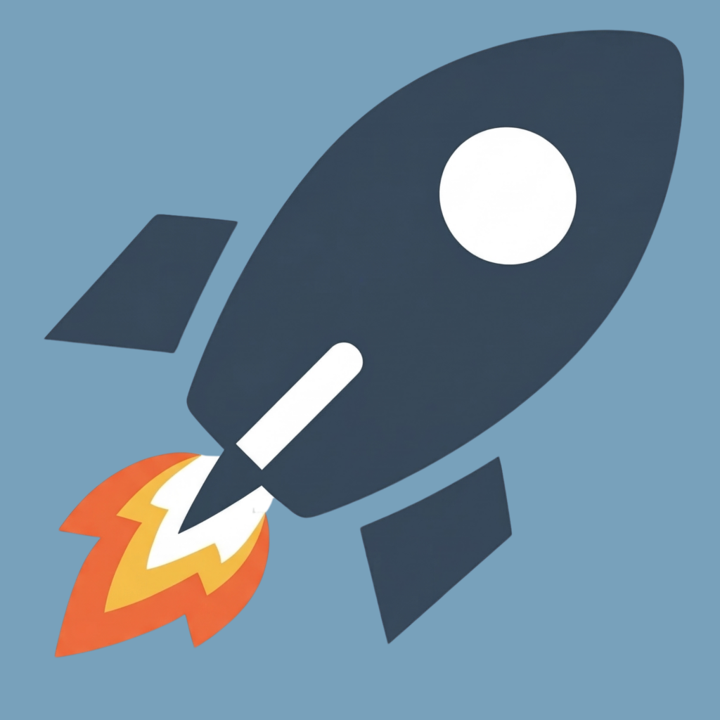 Illustration d'une fusée au décollage sur fond noir, symbolisant le lancement des nouveaux projets de l'association Big Impacts.