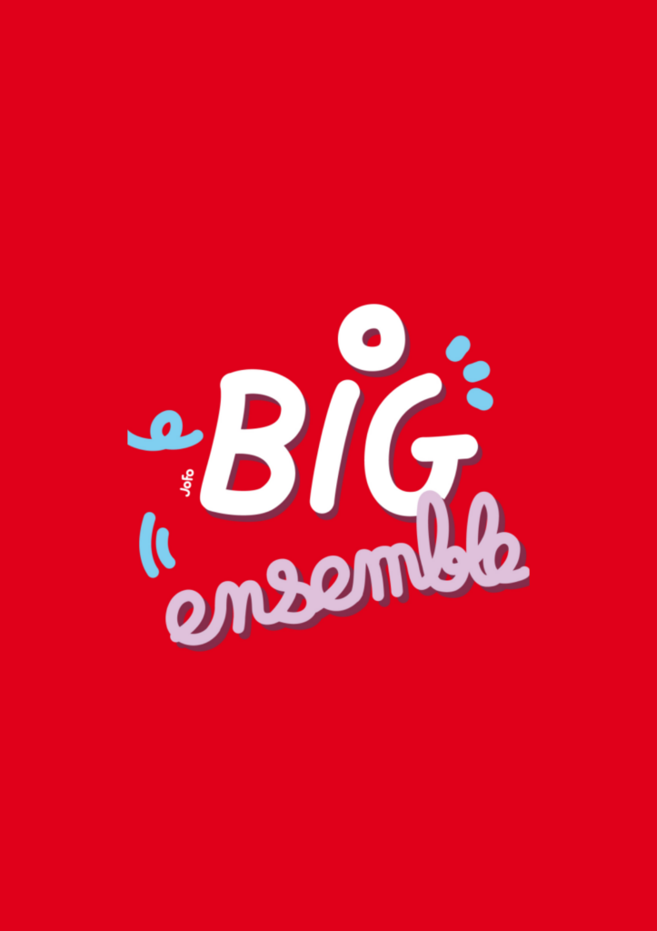 Logo "Big Ensemble" illustré en style graffiti sur fond rouge, un projet solidaire de l'association Big Impacts.